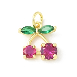 Средний Фиолетово-красный Латунные микро проложить кубического циркония подвески, черри прелести, долговечный, без кадмия и без свинца, стойки покрытие, реальный 18 k позолоченный, с целью перехода в кольце, средне фиолетовый красный, 12.5x11.5x4 мм, отверстие : 3 мм