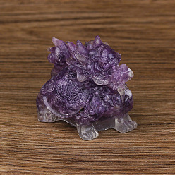 Аметист Украшение для дисплея дракона из смолы, с кусочками натурального аметиста внутри статуй для украшения домашнего офиса, 75x50x57 мм