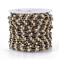Разноцветный Ручной цепи эмаль бисера, пайки, с медными цепями, реальный 18 k позолоченный, долговечный, с катушкой, черные и белые, 4~5x2x2~3 мм, около 32.8 футов (10 м) / рулон