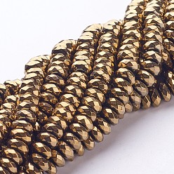 с Покрытием Меди Немагнитные синтетические гематитовые бусы пряди, имитация пирит, граненые, с медным покрытием, 6x3 мм, отверстие : 1 мм, около 155 шт / нитка, 16 дюйм