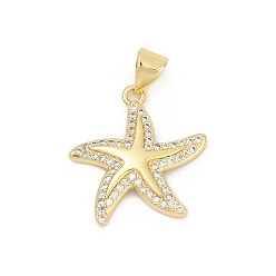 Настоящее золото 18K Латунные микро проложить кубического циркония подвески, морская звезда, без свинца и без кадмия, долговечный, стойки покрытие, реальный 18 k позолоченный, 19.5x18x3 мм, отверстие : 5.5x3.5 мм