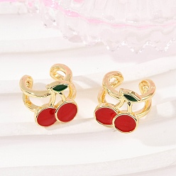 Золотой Серьги-манжеты с эмалью из латуни, вишня, золотые, 11x12.5 мм