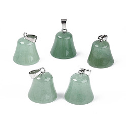 Зеленый Авантюрин Естественный зеленый авантюрин подвески, колокол прелести, с защелкой из нержавеющей стали на поручнях, цвет нержавеющей стали, 17~18.5x15.5~16 мм, отверстие : 5.5x3 мм