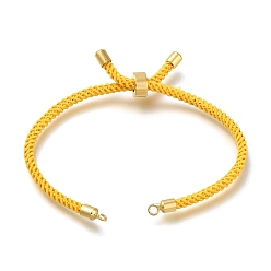 Золотистый Изготовление браслета-слайдера из плетеного хлопкового шнура, с реечной обшивкой латунными выводами, реальный 18 k позолоченный, золотые, 8-5/8x1/8 дюйм (22x0.3 см), отверстие : 2 мм