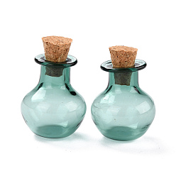 Cyan Oscuro Adorno redondo de botellas de corcho de vidrio, vaso vacío deseando botellas, viales de bricolaje para decoraciones colgantes, cian oscuro, 1.8x2.3 cm