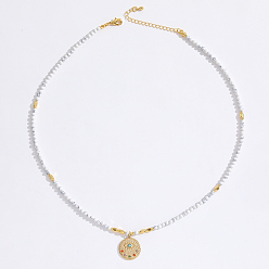 Говлит Кулон в виде сглаза из нержавеющей стали, граненые круглые бусины из синтетического говлита для женщин, ионное покрытие (IP)., золотые, 15.75 дюйм (40 см)