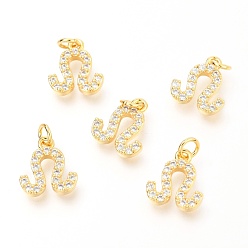Лео Латунные микропаве прозрачные кубические циркониевые подвески, с прыжковых колец, реальный 18 k позолоченный, двенадцать созвездий, Лев, 10.9x9.7x2 мм, отверстие : 2.5 мм