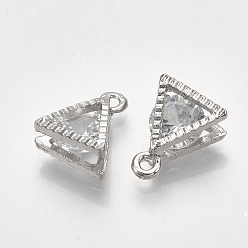 Platinum Alloy Charms, with Cubic Zirconia, Triangle, Clear, Platinum, 11x9x5mm, Hole: 1mm