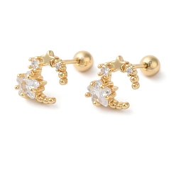 Золотой Серьги-гвоздики для хряща из латуни с микропаве из прозрачного кубического циркония, золотые, 8.8x10.4 мм