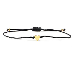 Черный Регулируемые браслеты из плетеного полиэстерного шнура ко Дню святого Валентина, латунный кулон в форме сердца для женщин, чёрные, 11.02 дюйм (28 см)