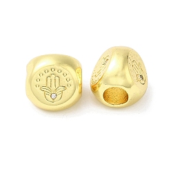 Hamsa Hand Реечное покрытие латунь микро паве кубический цирконий европейские бусины, долговечный, без свинца и без кадмия, боб, реальный 18 k позолоченный, хамса рука, 11x11x12 мм, отверстие : 5 мм