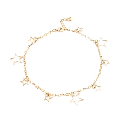 Golden PVD Vacuum Plating 304 Stainless Steel Charm Anklets, Stars, Golden, 9-7/8 inch(25cm)