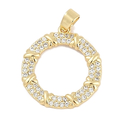 Настоящее золото 18K Стойки обшивки латунные подвески, круглые подвески, с кубического циркония, долговечный, без свинца и без кадмия, реальный 18 k позолоченный, 19x17x2 мм, отверстие : 4x3 мм