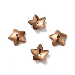 Кофейно-Золотой Ионное покрытие (ip) 304 колпачок для бусинок из нержавеющей стали, цветок, 5-лепесток, кофе золотой, 7x7.5x2 мм, отверстие : 0.8 мм