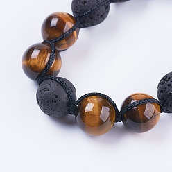 Mixed Stone Adjustable Nylon Cord Braided Bead Bracelets, with Lava Rock & Tiger Eye Beads, 2 inch(51mm)