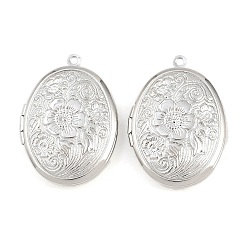 Платина Стойки обшивки латунь медальона подвески, фото прелести рамка для ожерелья, долговечный, овал с цветочной подвеской, платина, 33x24x7 мм, отверстие : 1.6 мм, внутренний диаметр: 23.5x17.5 мм