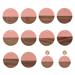 Pink Подвески из смолы и дерева, плоско-круглые, розовые, 28.5x3.5~4 мм, отверстие : 1.5 мм, 10 шт / коробка