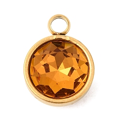 Оранжевый Тема камней-талисманов ноября 304 подвески из нержавеющей стали, плоский круглый шарм, с k 9 стеклом, полировка, ионное покрытие (ip), граненые, оранжевые, 16x12x7 мм, отверстие : 2.7 мм