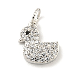 Утка Покрытие стойки латунь микропаве прозрачные подвески из кубического циркония, долговечный, с прыжковых колец, без свинца и без кадмия, реальный 18 k позолоченный, утка, 12x10x2.5 мм, отверстие : 3 мм