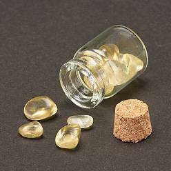 Citrine Transparent Glass Wishing Bottle Decoration, with Natural Citrine Chip Beads, 22x34mm, Chip Beads: 6~16x5~10x2~8mm