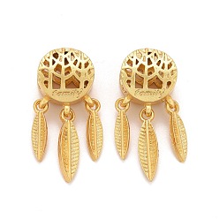 Golden Alloy European Dangle Charms, Large Hole Pendants, Long-Lasting Plated, Cadmium Free & Lead Free, Round with Feather & Word Family, Golden, 25x11x7mm, Hole: 5mm