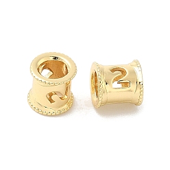Настоящее золото 18K Латуни европейского бисера, трубка с цифрами 2, большое отверстие шарик, реальный 18 k позолоченный, 8x6.5 мм, отверстие : 4.5~5 мм