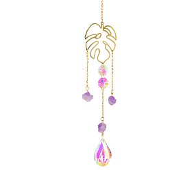 Лист Железные полые большие подвесные украшения, подвесные ловцы солнца, k9 хрустальное стекло, с латунной фурнитурой , для сада, свадьба, световой орнамент, лист, 400 мм