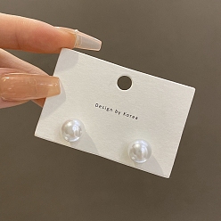 White Alloy Stud Earring, with Sterling Silver Pin and Plastic Round Beada, Golden, White, 22mm