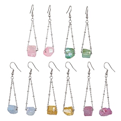 Нержавеющая Сталь Цвет 304 серьги из нержавеющей стали с гальваническими бусинами из натурального кварца, самородки, разноцветные, цвет нержавеющей стали, 64.5~67.5x13.5~15.5 мм