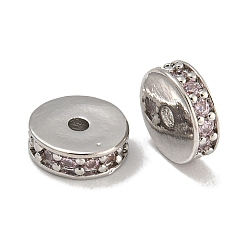 Лавандовый румянец Стойки обшивки латунь микро проложить кубического циркония бусы, без свинца и без кадмия, платина, долговечный, круглые, лавандовый румянец, 8x2.5 мм, отверстие : 1.5 мм