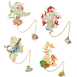 Mixed Shapes 4 шт. 4 стили латунные и железные эмалевые закладки с цепочкой, для читателей-любителей книг, разнообразные, разнообразные, 181~218 мм, 1 шт / стиль