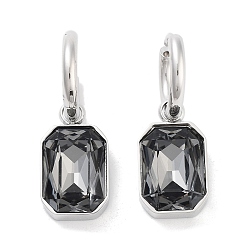 Серебро 304 Серьги-кольца из нержавеющей стали, отполированные вручную, прямоугольная стеклянная серьга с подвеской для женщин, цвет нержавеющей стали, серебряные, 31 мм, штифты : 0.9 мм