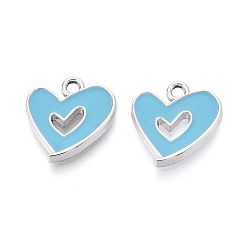 Небесно-голубой Подвески из эмали и сплава, шарма сердца, платина, голубой, 16x15x2 мм, отверстие : 1.8~2 мм