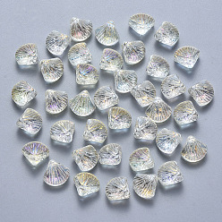 Бежевый Прозрачные брызги, окрашенные распылением, сверху просверленные бусы, с покрытием AB цвета, форма морского гребешка, бежевые, 10x10.5x6 мм, отверстие : 1 мм