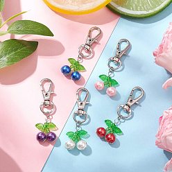 (52) Непрозрачная лаванда Подвесные украшения из вишневой медной проволоки, стеклянные жемчужины, Поворотные застежки из сплава, подвески для украшений сумок, разноцветные, 56 мм