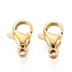 Настоящее золото 18K 304 нержавеющая сталь застежка когтя омара, ионное покрытие (ip), реальный 18 k позолоченный, 11x6.5~7x3.5 мм, отверстие : 1.4 мм