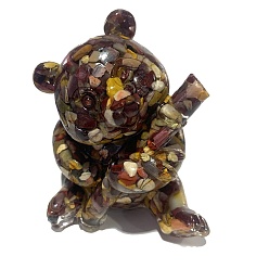 Mookaite Resin Panda Display Decoration, with Natural Mookaite Chips Inside for Home Office Desk Decoration, 65x65x85mm