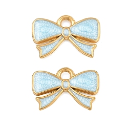 Light Cyan 304 Stainless Steel Enamel Pendants, Bowknot Charms, Ion Plating(IP), Real 18K Gold Plated, Light Cyan, 12x19x2mm, Hole: 2mm