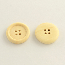 BurlyWood 4-Hole Wooden Buttons, Flat Round, BurlyWood, 15x4mm, Hole: 2mm