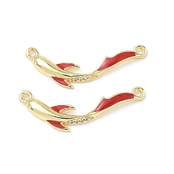 Настоящее золото 18K Шармы-соединители из латуни с микропаве из прозрачного кубического циркония, темно-красная эмаль рыбные звенья, стойки покрытие, долговечный, без кадмия и без свинца, реальный 18 k позолоченный, 32.5x11x3.5 мм, отверстие : 1.4 мм