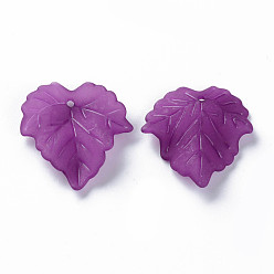 Purple Autumn Theme Transparent Frosted Acrylic Pendants, Maple Leaf, Purple, 24x22.5x3mm, Hole: 1mm, about 1312pcs/500g