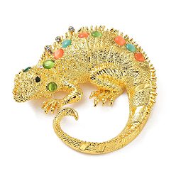 Золотой Сплав горный хрусталь брошь, ящерица, золотые, 64x67x15 мм