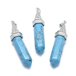 Synthetic Turquoise Synthetic Turquoise Pointed Pendants, with Alloy Findings, Bullet, Platinum, 61x14.5x12.5mm, Hole: 3.5x
7.5mm