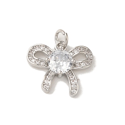 Платина Покрытие стойки латунный кулон микро-паве прозрачный кубический цирконий, долгоиграющий, без свинца и без кадмия, бантом, платина, 14.5x16.5x4 мм