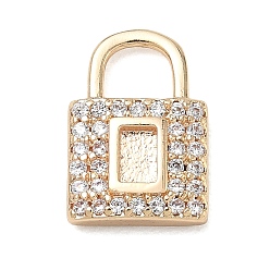 Oro Latón micro pavimenta claro cubic zirconia encantos, encantos de bloqueo, dorado, 14x10x3 mm, agujero: 4x5 mm, Bandeja: 4x2.5 mm