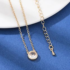 Плоский Круглый Ожерелья с подвеской из латуни и прозрачного циркония для женщин, золотые, плоско-круглые, 16.14 дюйм (41 см)