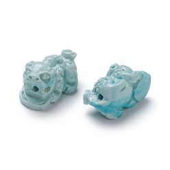 Light Cyan Synthetic Coral Beads, Dyed, Curved, Pi Xiu, Light Cyan, 9.5x18x9.2mm, Hole: 1.2mm