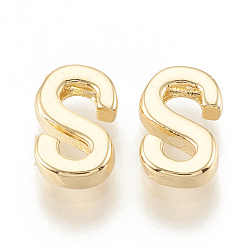 Letter S Brass Charms, Real 18K Gold Plated, Letter.S, 7~8.5x4~7.5x2mm, Hole: 1mm