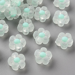 Aquamarine Transparent Acrylic Beads, Frosted, Bead in Bead, Flower, Aquamarine, 12x12.5x6mm, Hole: 2.5mm, about 893pcs/500g