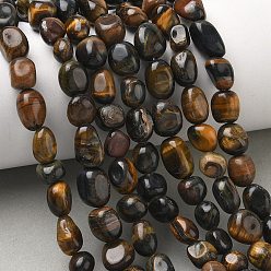 Œil De Tigre Colliers de perles œil de tigre naturel teintées en jaune et bleu, teint, pierre tombée, nuggets, 6~13x5~8x4~8mm, Trou: 0.7mm, Environ 17~22 pcs/chapelet, 6.89~7.09 pouce (17.5~18 cm)